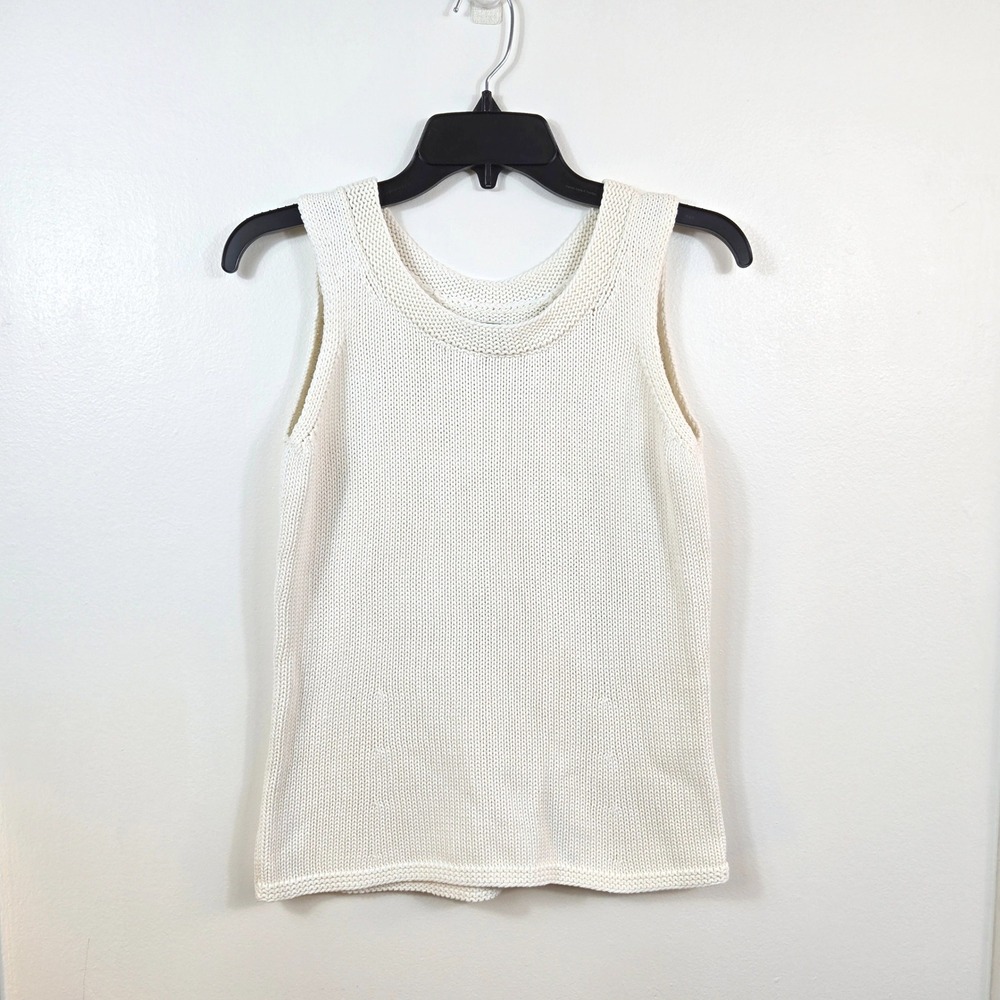 Tommy Bahama Womens Ivory Minimalist Open Knit Sleeveless Tank Top Small Vintage